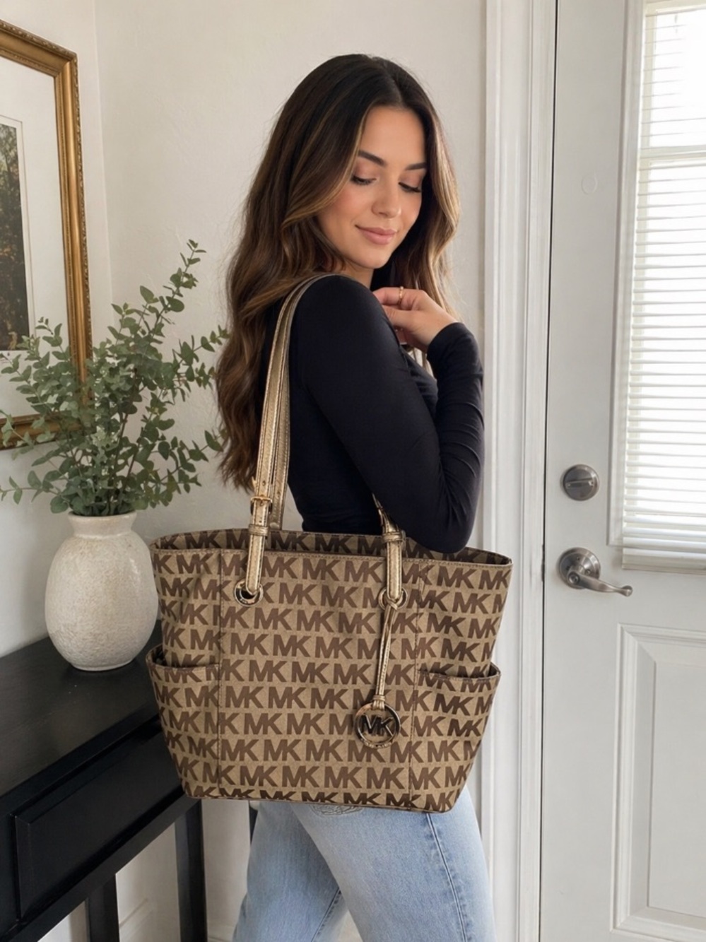 Michael Kors Brown and Gold Signature Tote